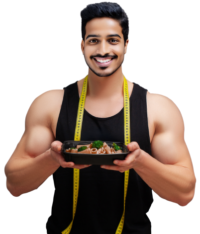 Man holding diet pasta